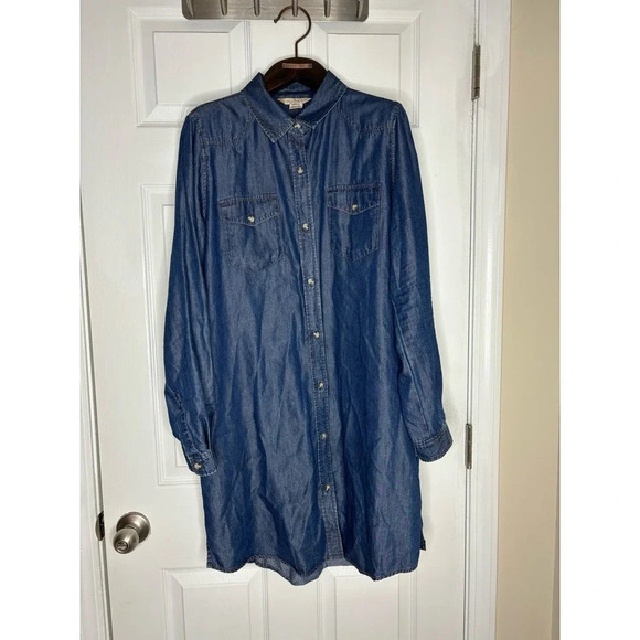 French Connection Chambray long sleeve shirt button up dress - Picture 2 of 11